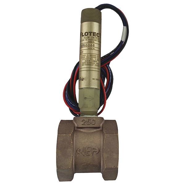 Mini-size flow switch, brass upper and lower body, 1-1/4" NPT, brass tee.