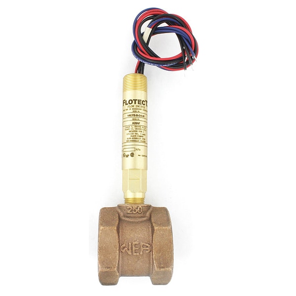 Mini-size flow switch, brass upper and lower body, 1-1/2" NPT, brass tee.
