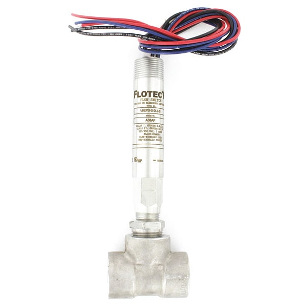Mini-size flow switch, stainless steel upper and lower body, 3/4" NPT, stainless steel tee.