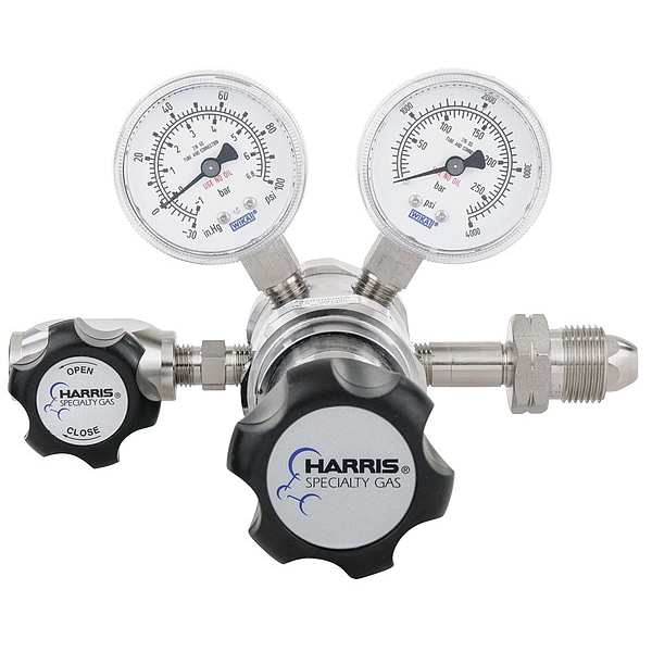 High Purity Gas Regulator, Industrial Air, Two Stage, 0.965"-14 Inlet, 1/4 in Outlet, 0 to 50 psi