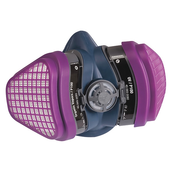 Half Mask Respirator Kit, 2 Cartridges Included, Orangic Vapor (OV), P100, Push to Connect, M
