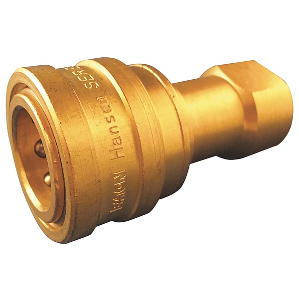 Hydraulic Quick Connect Hose Coupling, Brass Body, Push-to-Connect Lock, 3/8"-18 Thread Size