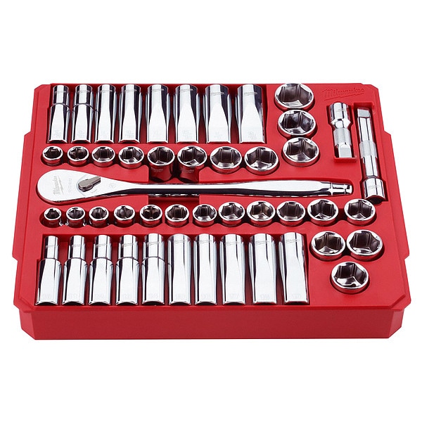 47pc 1/2" Drive Metric & SAE Ratchet and Socket Set with FOUR FLAT Sides
