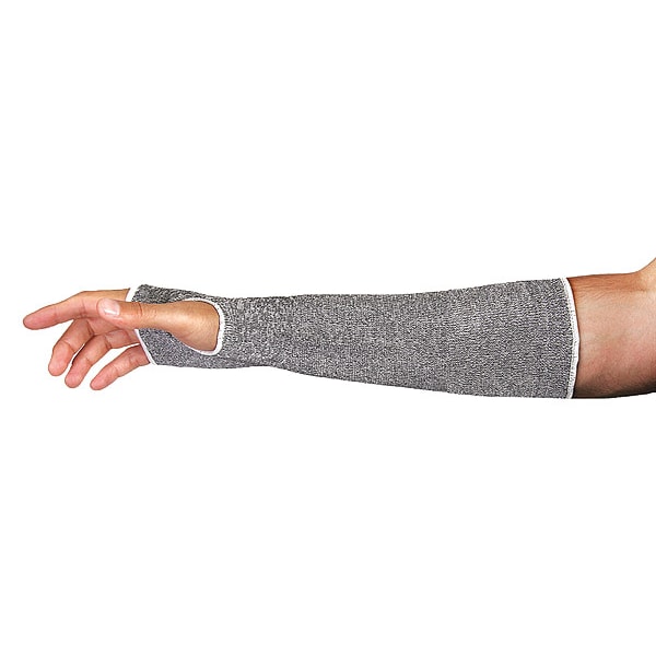 Cut-Resistant Sleeve, Cut Level A5, Seamless Knit, 12 in Length, Thumbhole, Gray/White, S, PR