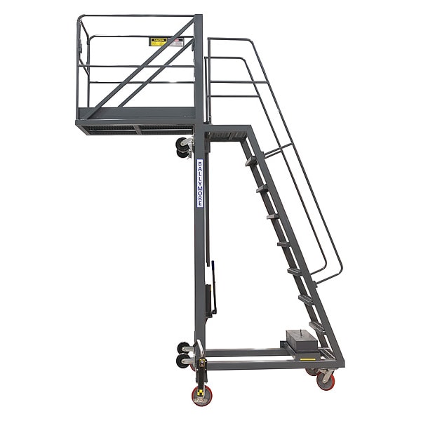 132 in H Steel Cantilever Rolling Ladder, 7 Steps, 300 lb Load Capacity