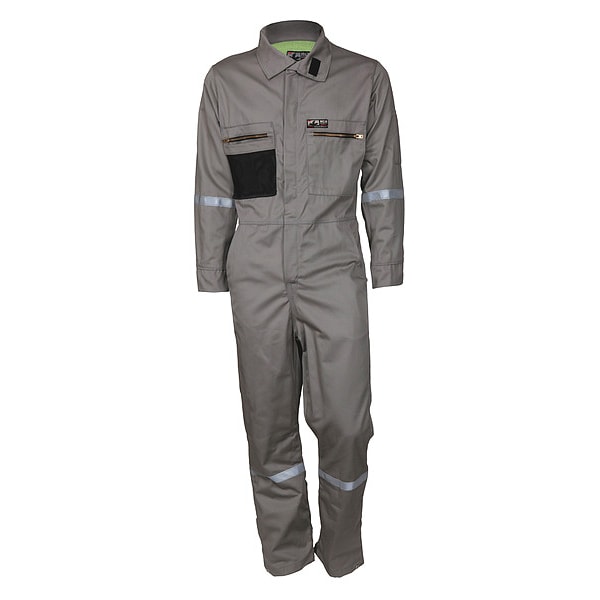 Coverall, 8.7 cal/sq cm ATPV, 4XL, 32 in Inseam, Flame-Retardant 100% Treated Cotton, Zipper