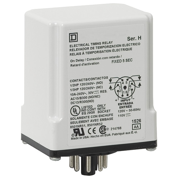 Time Delay Relay, Octal, Off Delay, 1 Functions 24V AC/DC, DPDT
