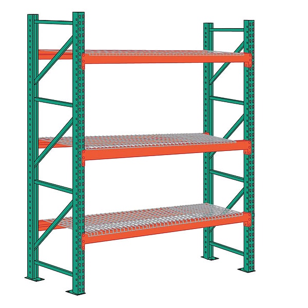 Pallet Rack Starter Unit, Teardrop, Roll Formed Style, 12 ft H, 108 in W, 42 in D, Orange/Green