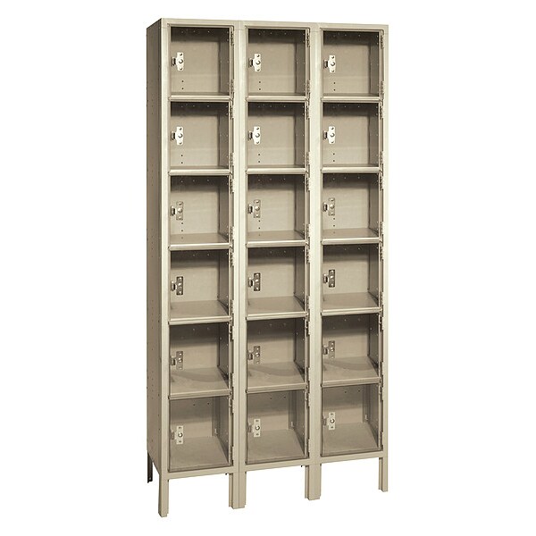 Box Locker, (3) Wide, (6) Tier, Steel, Beige, Powder Coated Finish, 36 in W, 12 in D, 78 in H