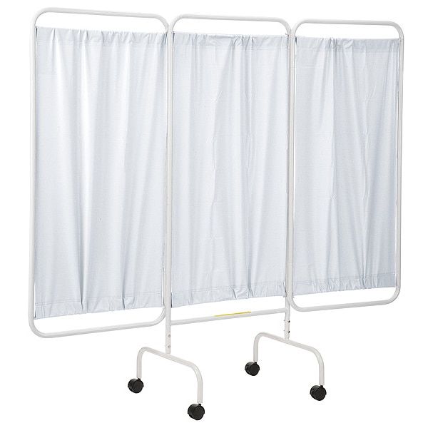 Three Panel Mobile Privacy Screen with White Vinyl Panels, Made in USA