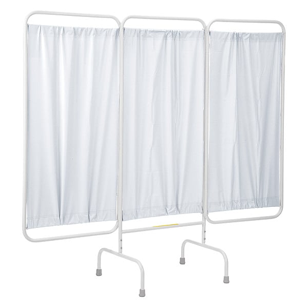 Three Panel Stationary Privacy Screen with White Vinyl Panels, Made in USA