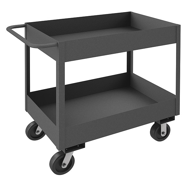 Cart, Steel, 3,600 lb Load Capacity, 2 Shelves, 36 1/4 in L, 18 1/4 in W, 39 in H, Flat Handle