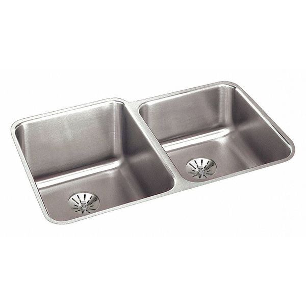 Sink, Undermount Mount, 0 Hole, Left Bowl 14" x 18", Right Bowl 13.5" x 16", Lustrous Satin