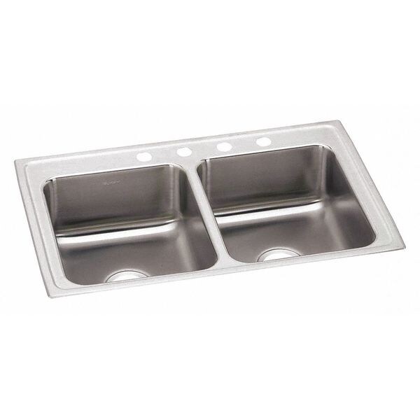 Lustertone SS, Equal 2 Bowl Top Mnt Sink, Drop-In Mount, 1 Hole, Lustrous Satin