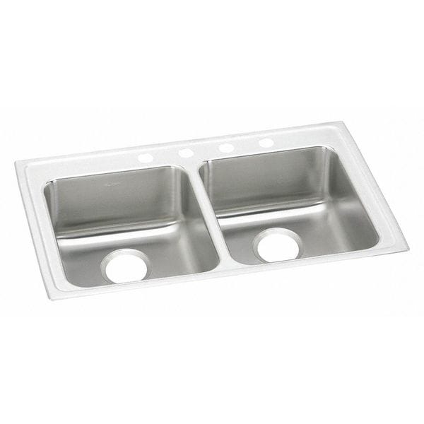 Double SS, Ada, 33"x21", Faucet, 4 Hole, Drop-In Mount, 2 Hole, Lustrous Satin