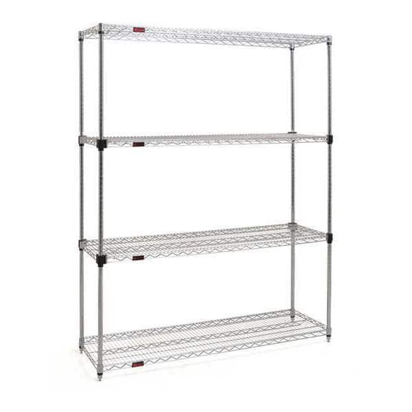 Wire Shelving Unit, 24"D x 48"W x 74"H, 4 Shelves, Silver