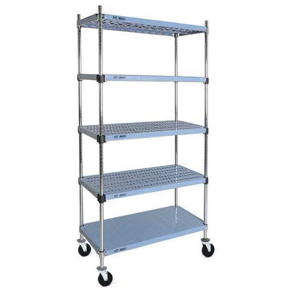 Starter Mobile Plastic Shelving Unit, 5 Shelves, Blue