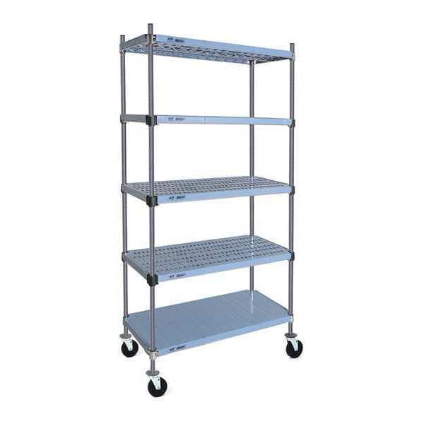 Starter Mobile Plastic Shelving Unit, 5 Shelves, Gray