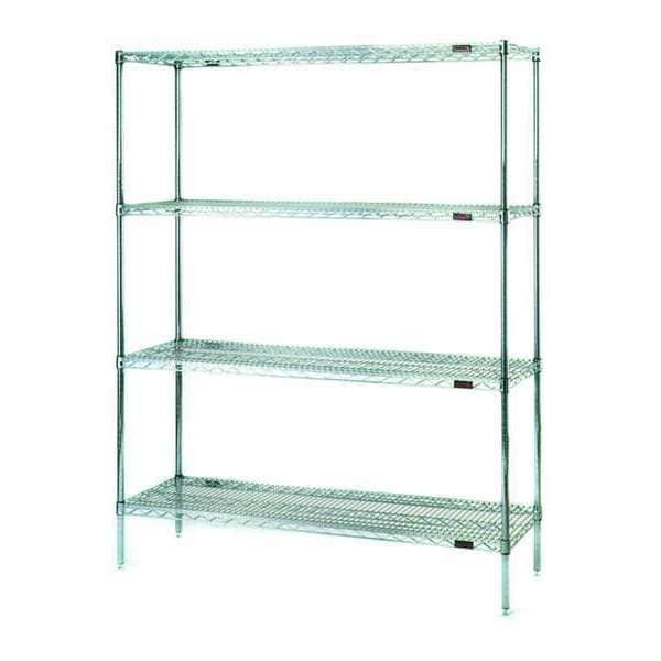 Wire Shelving Unit, 24"D x 42"W x 63"H, 4 Shelves, Silver, Finish: Stainless steel