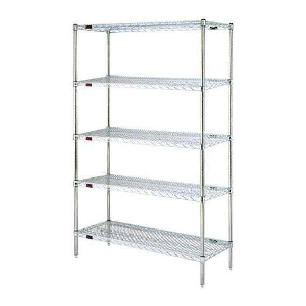 Wire Shelving Unit, 24"D x 36"W x 74"H, 5 Shelves, Silver, Depth: 24"