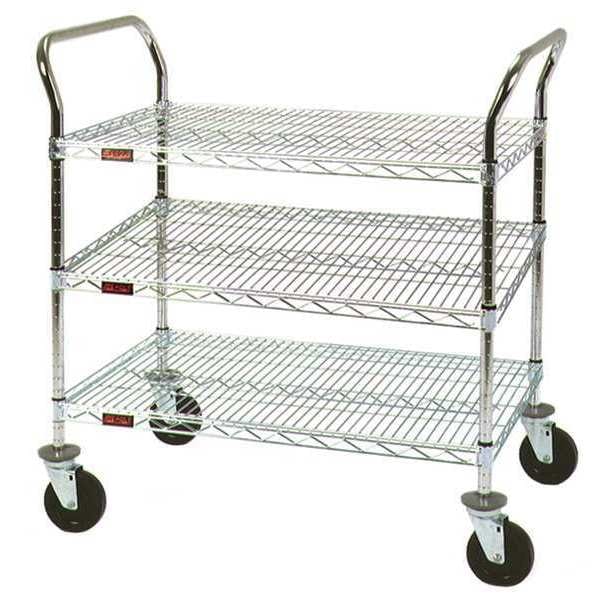 Utility Cart, Stainless Steel, 500 lb Load Capacity, 3 Shelves, 21" W, 40" H