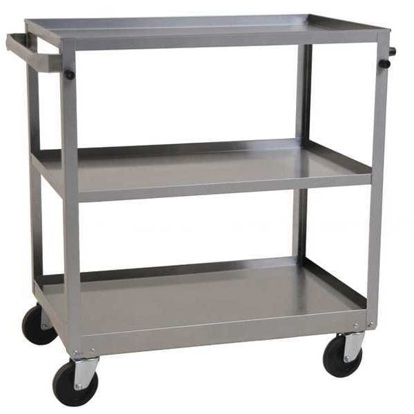 Utility Cart, Stainless Steel, 300 lb Load Capacity, 3 Shelves, 19" W, 32" H