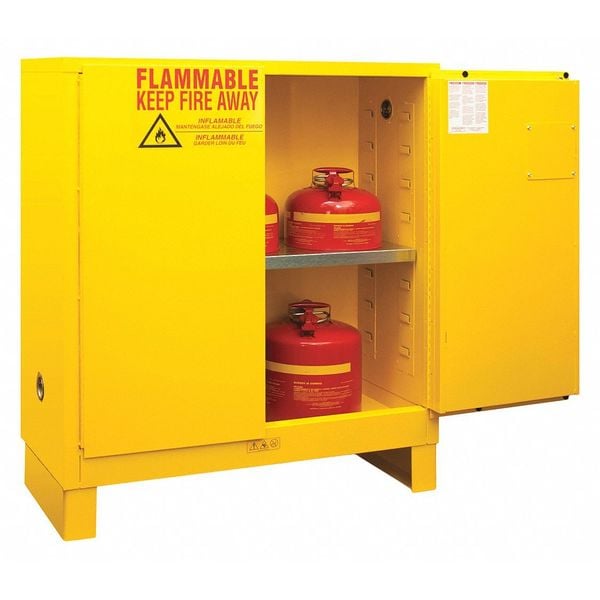 Flammable Safety Storage Cabinet, 30 gal, 1 Shelves, Steel, 43 in W x 50 in H x 18 in D, Yellow