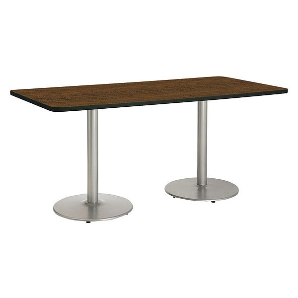 Rectangle Ped Table, Walnut/Silver, 42"x96"x29", 96" W, 42" L, 29" (Cafe Height) H, HPL Top, Walnut