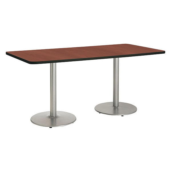 Rectangle Ped Table, Mahogany/Silver, 42"x96"x29", 96" W, 42" L, 29" (Cafe Height) H, HPL Top