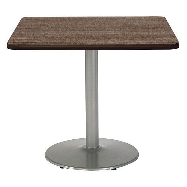 Square Ped Table, Studio Teak/Silver, 42"x42"x29", 42" W, 42" L, 29" (Cafe Height) H, HPL Top