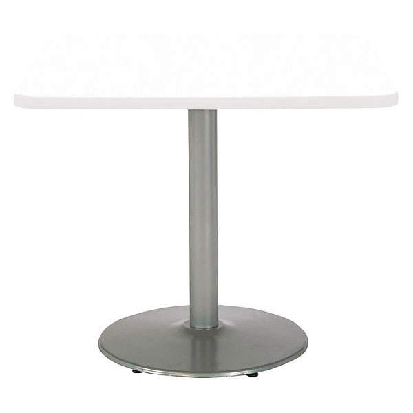 Square Ped Table, Designer Wh/Silver, 42"x42"x29", 42" W, 42" L, 29" (Cafe Height) H, HPL Top