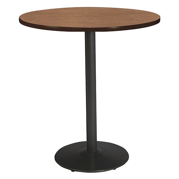 Round KFI Mode 42" Round Top Breakroom Table, River Cherry Finish, Round Black Base, Bistro Height