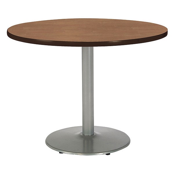 Round Ped Table, River Cherry/Silver, 48"Dx29", 29" (Cafe Height) H, HPL Top, River Cherry