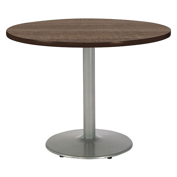 Round Ped Table, Studio Teak/Silver, 42"Dx29"H, 42" W, 29" (Cafe Height) H, HPL Top, Studio Teak