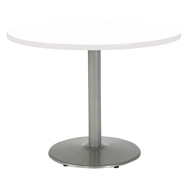 Round Ped Table, Designer Wh/Silver, 42"Dx29"H, 42" W, 29" (Cafe Height) H, HPL Top, Designer White