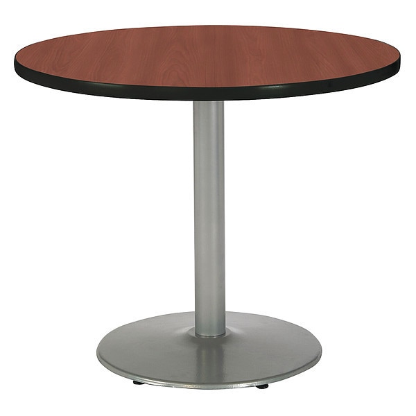 Round Ped Table, Dark Mahogany/Silver, 42"Dx29"H, 29" (Cafe Height) H, HPL Top, Mahogany
