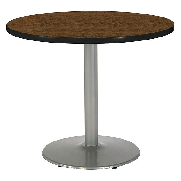 Round Ped Table, Walnut/Silver, 42"Dx29"H, 42" Dia. (Table Top), 22" Dia. (Base), 3" Dia. (Column) W
