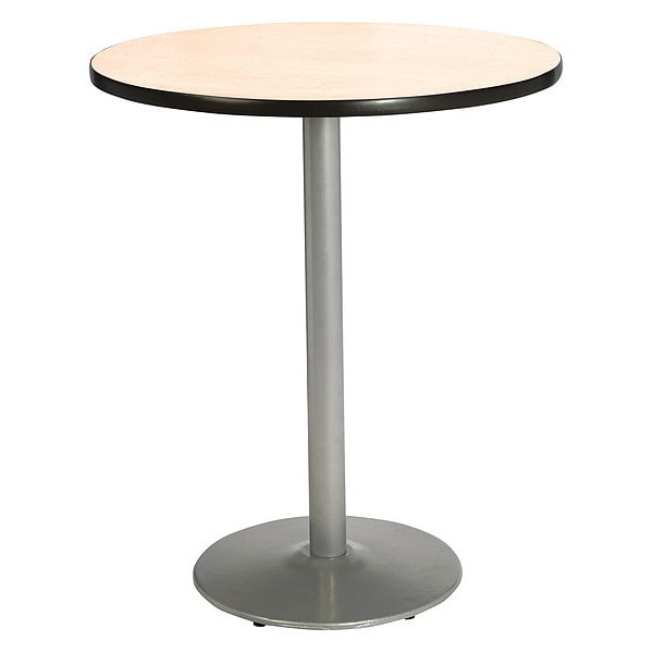 Round KFI Natural 42in Breakroom Table with Round Silver Base, Natural, 42 W, 42 L, 42 H, Laminate