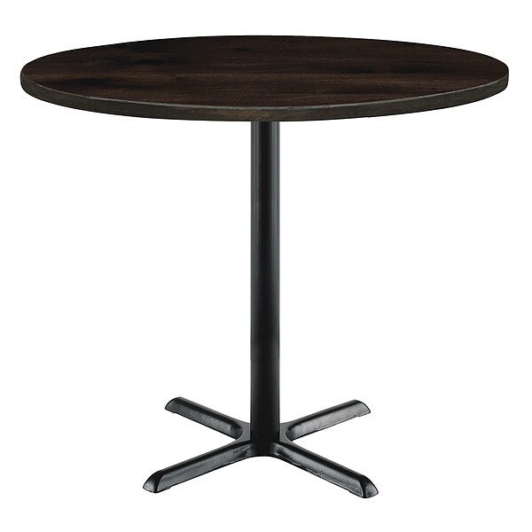 Round KFI Urban Loft 42" Round Top Breakroom Table, Espresso Finish, Black X Base, Bistro Height