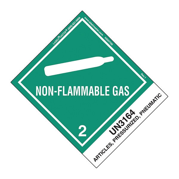 Non-Flammable Gas Label, UN316, PK500, HSN7750