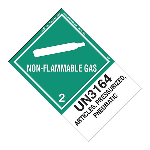 Non-Flammable Gas Label, UN316, PK500, HSN7750ET