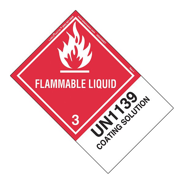 Flammable Liquid Label, UN1139, PK500