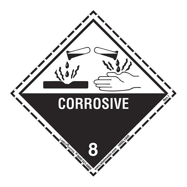 Corrosive Label, Worded, Dotted Brdr, PK500