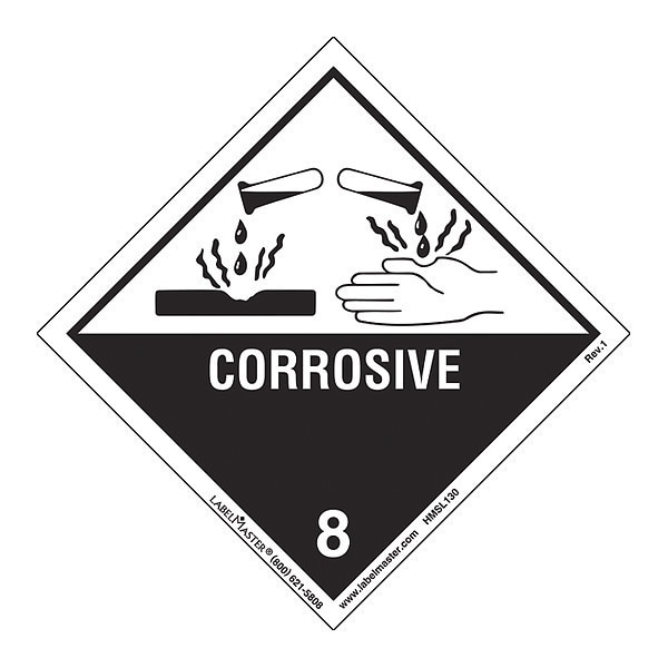 Corrosive Label, Worded, PVC, PK25