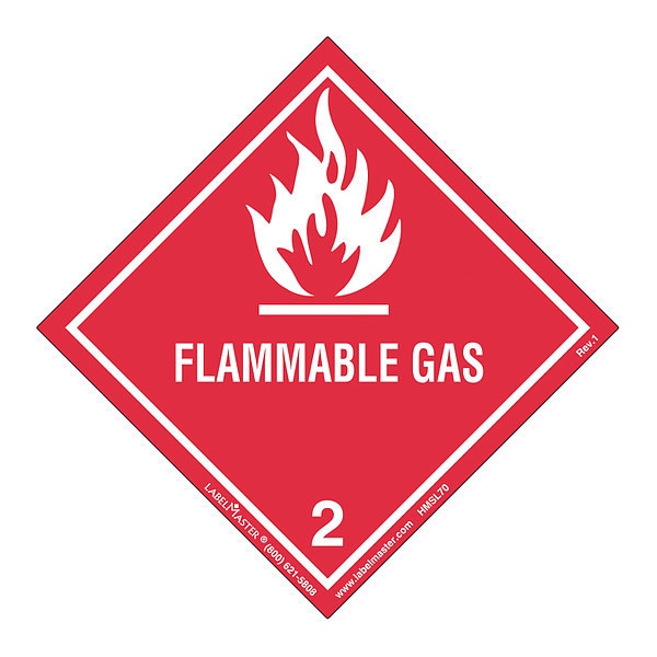 Flammable Gas Label, Worded, PK25