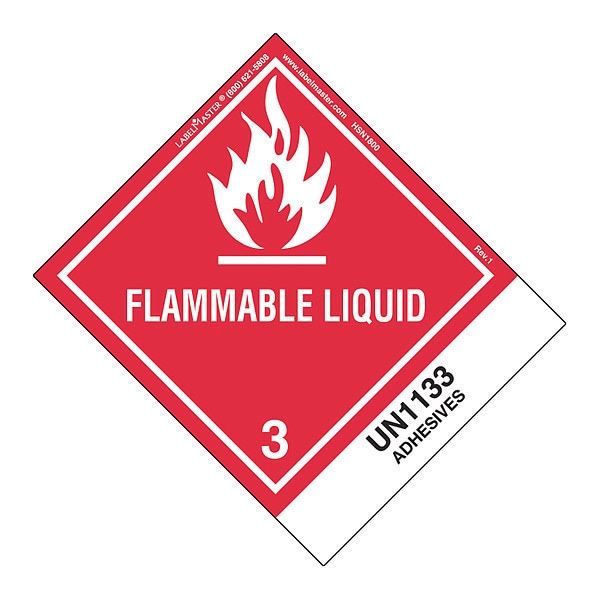 Flammable Liquid Label, UN1133, PK500, Material: Semi-Gloss Paper