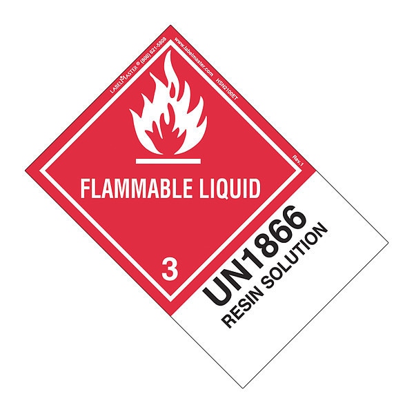 Flammable Liquid Label, UN1866, PK500, HSN2100ET