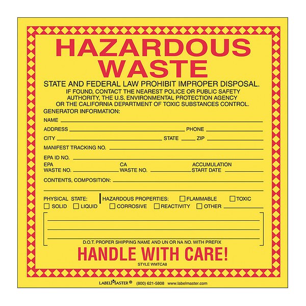 CaliFornia Waste Label, PK100