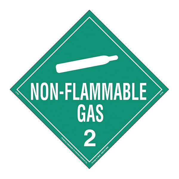 Non-Flammable Gas Placard, Perm Vnyl, PK25