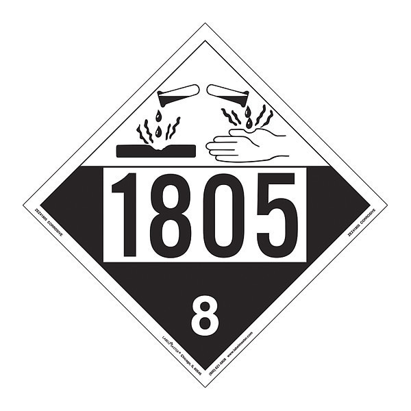 Corrosive Placard, UN 1805, PK25